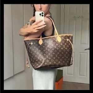 Brown Monogram Tote with Red Interior